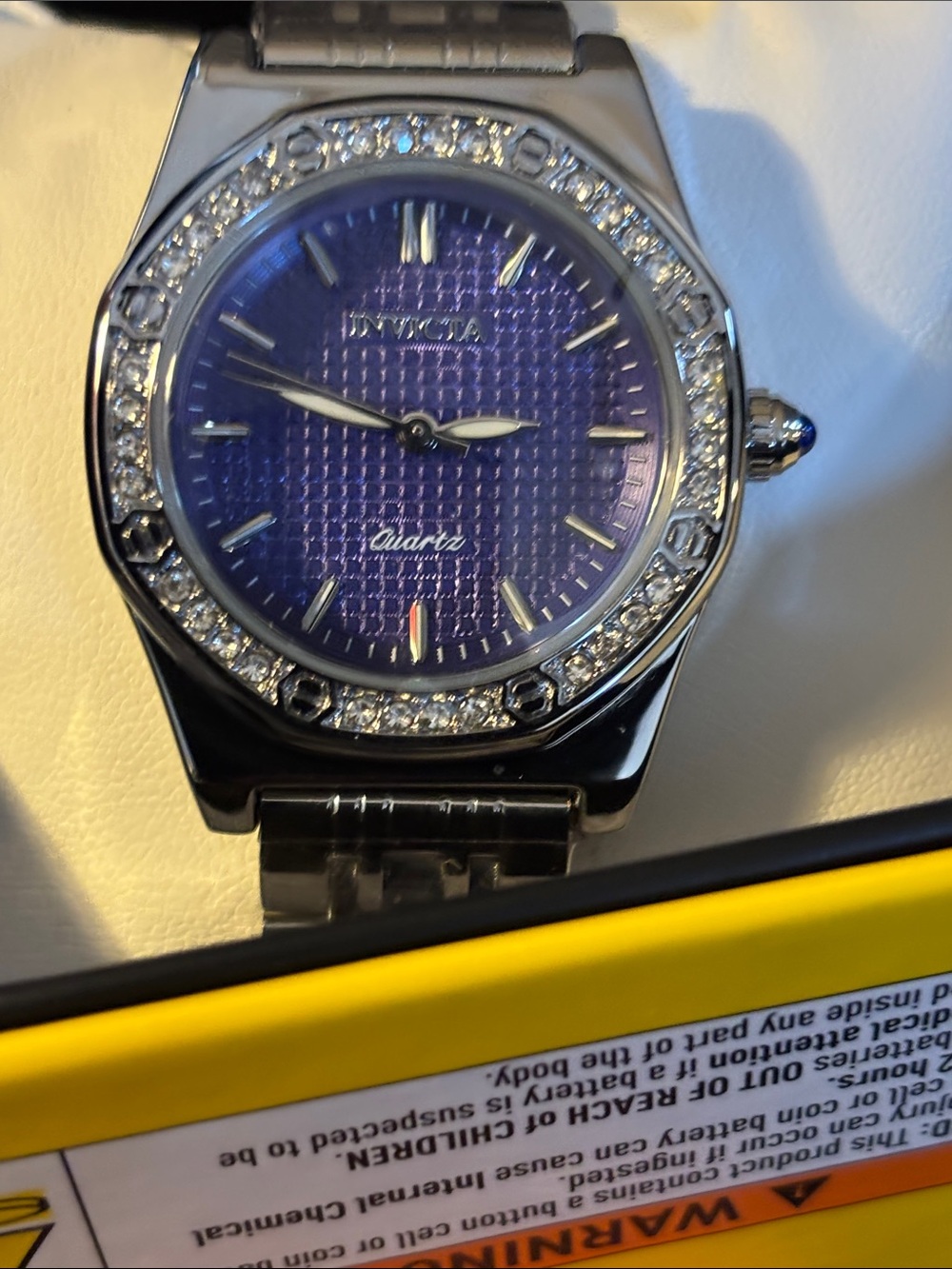 Invicta Silver Tone Bracelet Watch with Purple Dial and Crystal Bezel